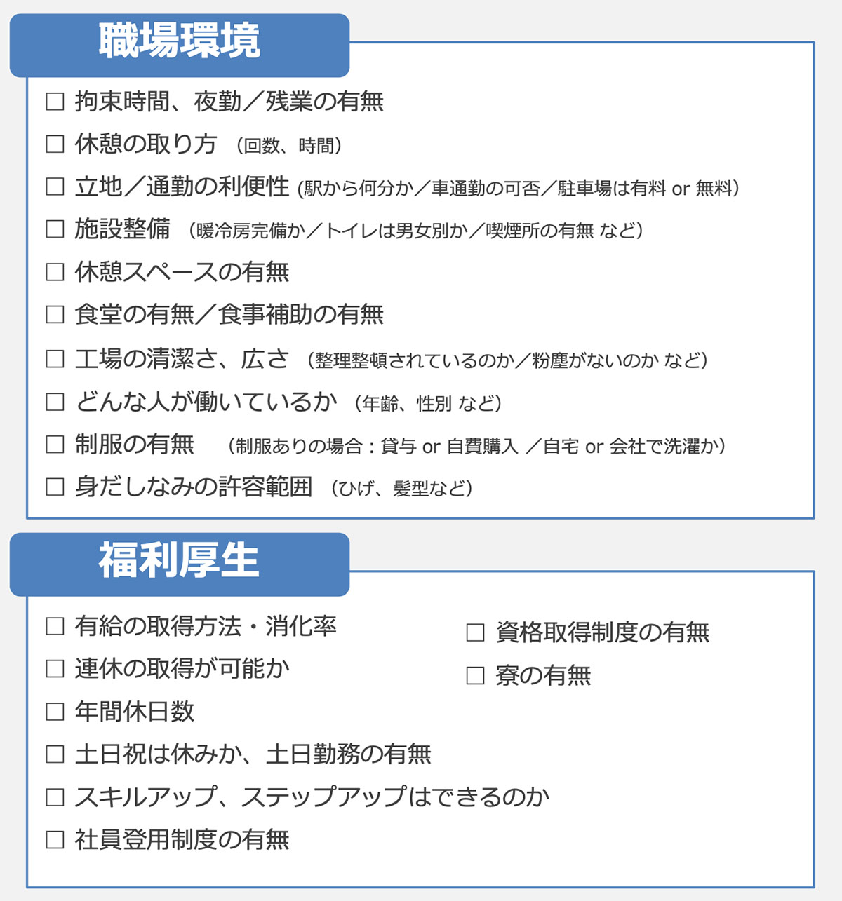 職場環境:福利厚生(機械オペレーター志望)図
